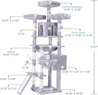 Hey-brother Cat Tree, 71 inches XL Large Cat Tower for Indoor Cats, Multi-Level Cat House with 3