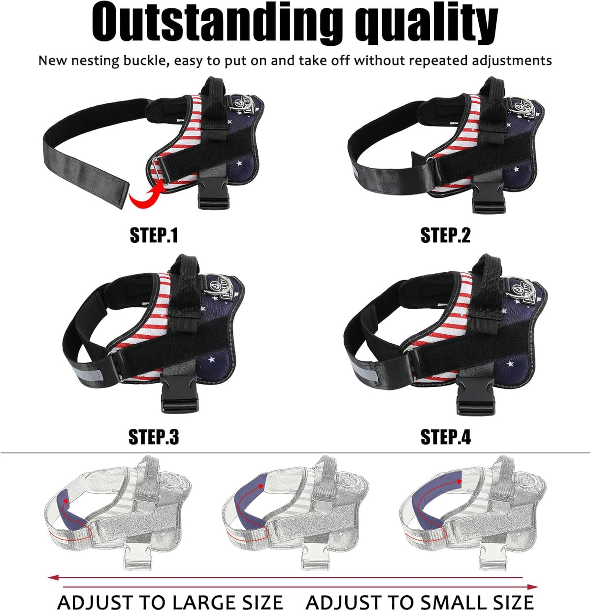 Bolux Dog Harness, No-Pull Reflective Dog Vest, Breathable Adjustable Pet Harness with Handle for