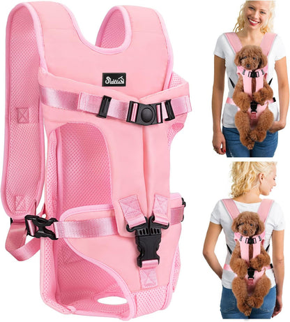 Lukovee Dog Backpack Carrier, Legs Out Easy-fit Dog Front Carrier for Small Medium Dogs, Adjustable
