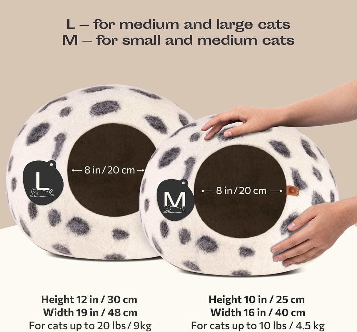 MEOWFIA Cat Cave – Premium Felt Cat Bed for Indoor Cats, Handmade 100% Merino Wool (Medium, Snow
