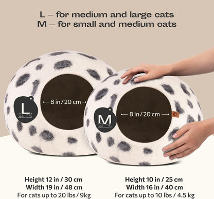 MEOWFIA Cat Cave – Premium Felt Cat Bed for Indoor Cats, Handmade 100% Merino Wool (Medium, Snow