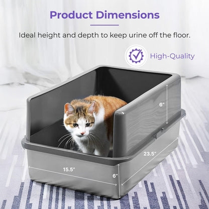 iPrimio XL Stainless Steel Litter Box with Enclosure - High-Sided Metal Litter Box for Large Cats