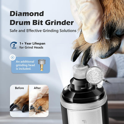 Dog Nail Grinder, Nail Clippers with LED Light, USB Rechargeable Electric Dog Nail Trimmer 5-Speed