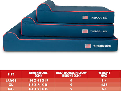 The Dog’s Bed Orthopedic Headrest Dog Bed XXL Blue Oxford with Red Trim US Flag 54x36, Memory Foam