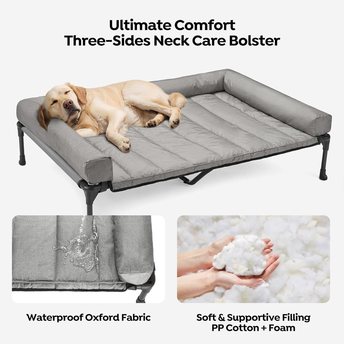 Veehoo Cooling Elevated Dog Bed Add Removable Waterproof Bolster Cushion Mat, Raised Pet Cot with