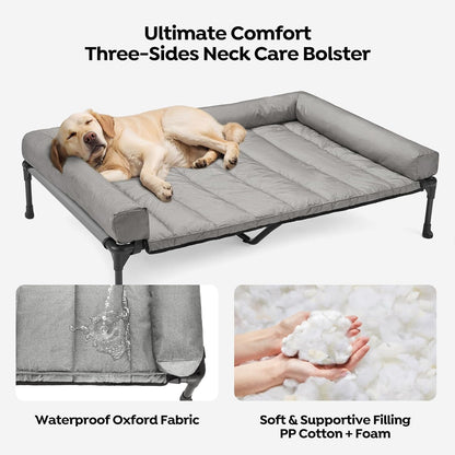 Veehoo Cooling Elevated Dog Bed Add Removable Waterproof Bolster Cushion Mat, Raised Pet Cot with