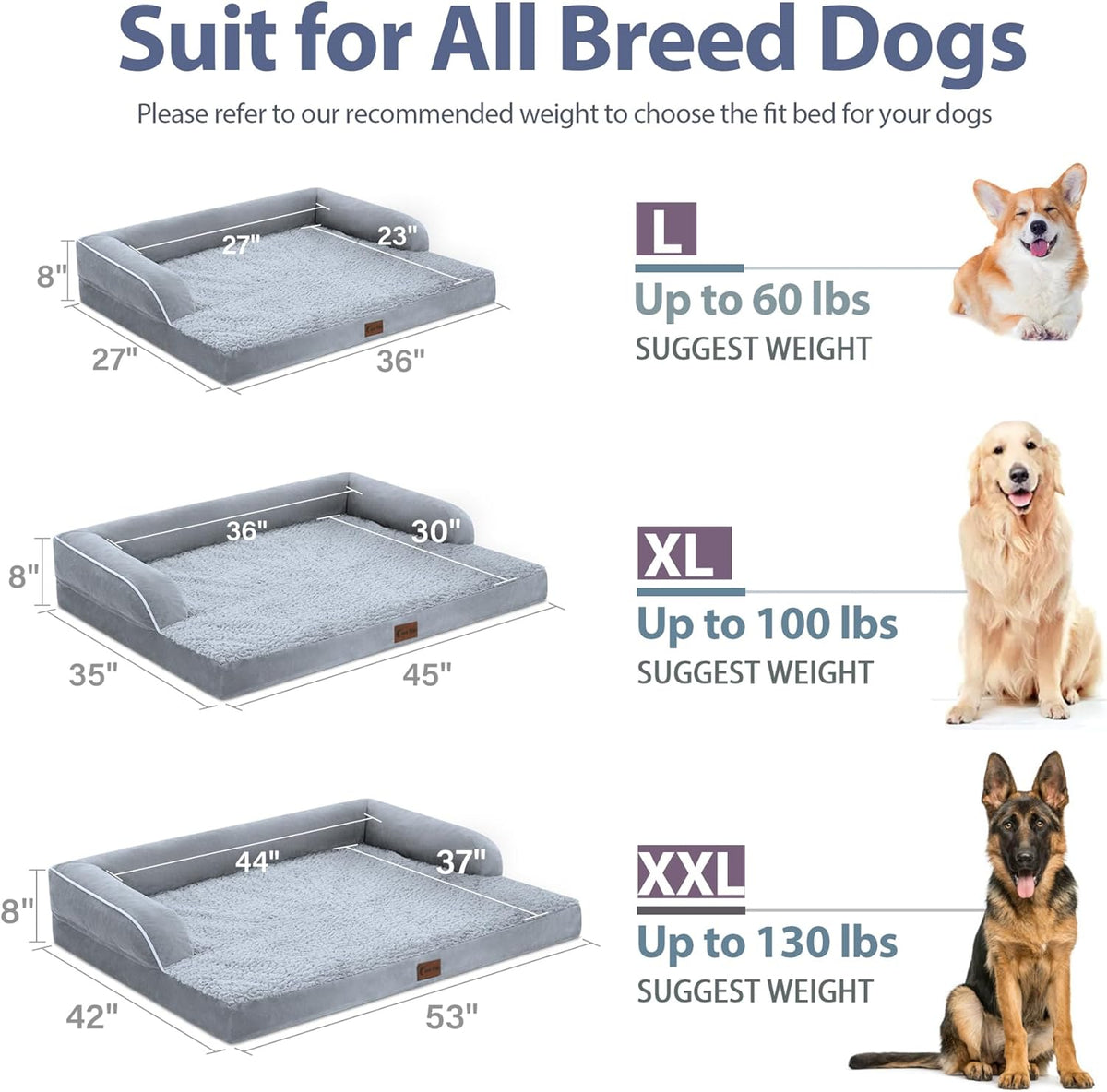 Orthopedic Dog Beds for Large Dogs, Waterproof Dogs Beds, Memory Foam Dog Couch Beds, Comfy Bolster