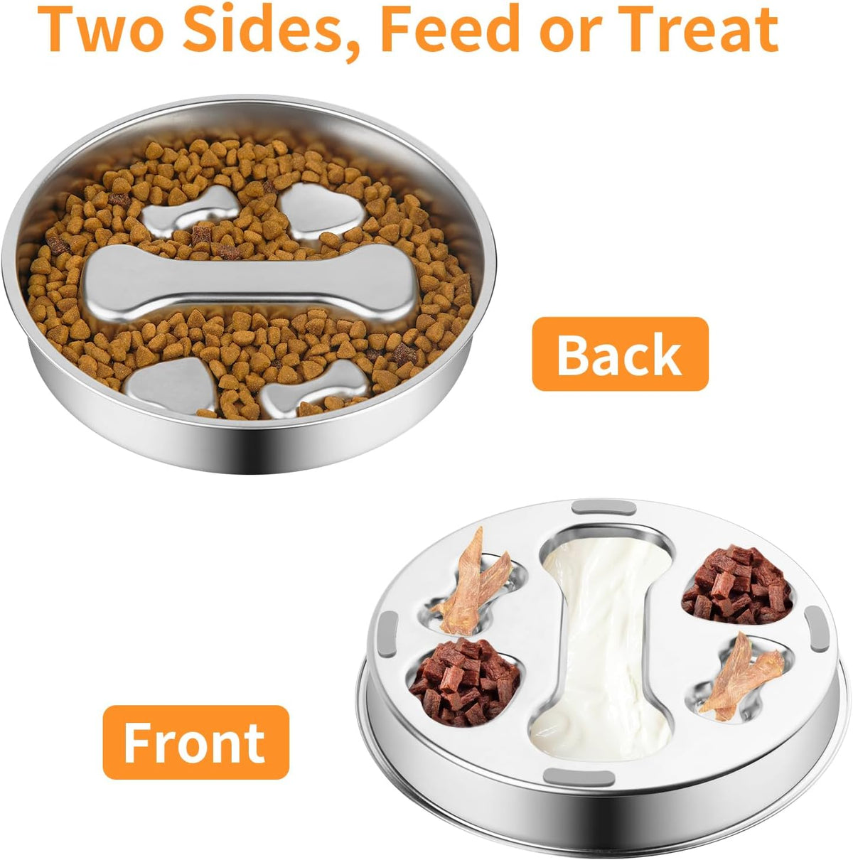 Slow Feeder Dog Bowl - 2 Cups Stainless Steel Dog Slow Feeder Food Bowl, Metal Non-Slip Lick