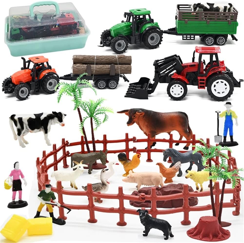 Farm Animals Figures Playset, 40 Pcs Farm Toy Tractor with Plastic Farm Animals Figurines, Farmer