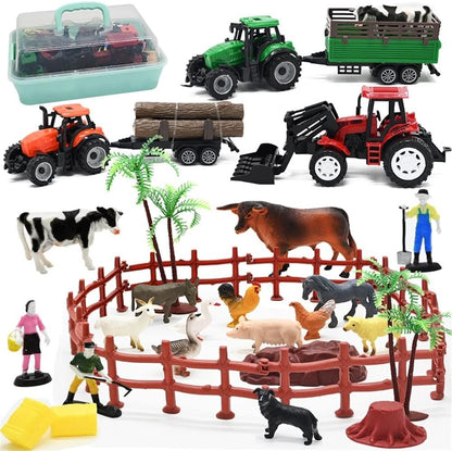 Farm Animals Figures Playset, 40 Pcs Farm Toy Tractor with Plastic Farm Animals Figurines, Farmer