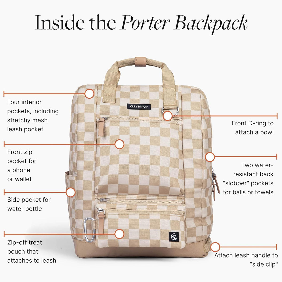 Porter 2-in-1 Dog Gear Backpack – Premium Dog Travel Bag with 10 Pockets, Zip-Off Treat Pouch