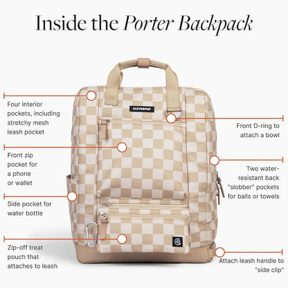 Porter 2-in-1 Dog Gear Backpack – Premium Dog Travel Bag with 10 Pockets, Zip-Off Treat Pouch