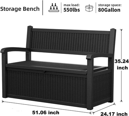 80 Gallon Storage Bench Waterproof and Lockable,Deck Box Outdoor Storage Furniture for