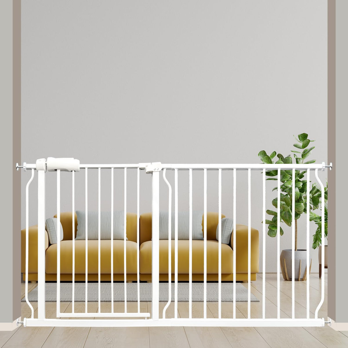 Extra Wide Baby Gates 57.5-62 Inch, Large Metal Safety Gate for Stairs, Doorways - No Drilling