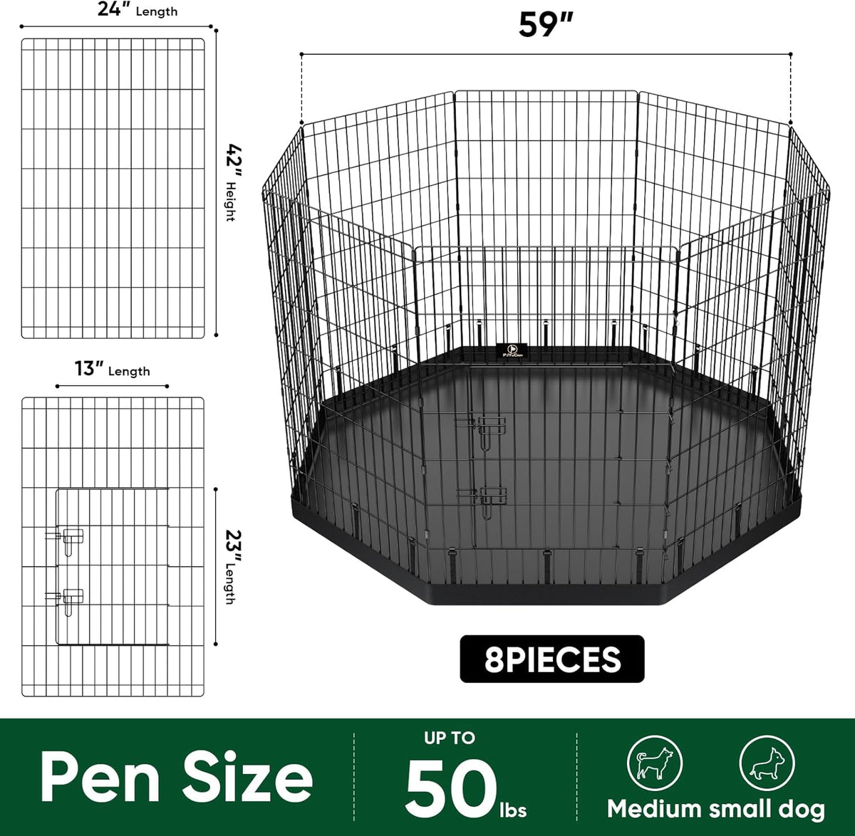 PJYuCien Dog Playpen, 8 Panels 42’’H Dog Pens Indoor with Bottom Pad, Metal Foldable Pet Puppy