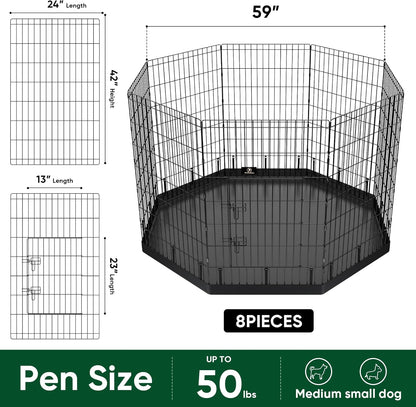 PJYuCien Dog Playpen, 8 Panels 42’’H Dog Pens Indoor with Bottom Pad, Metal Foldable Pet Puppy