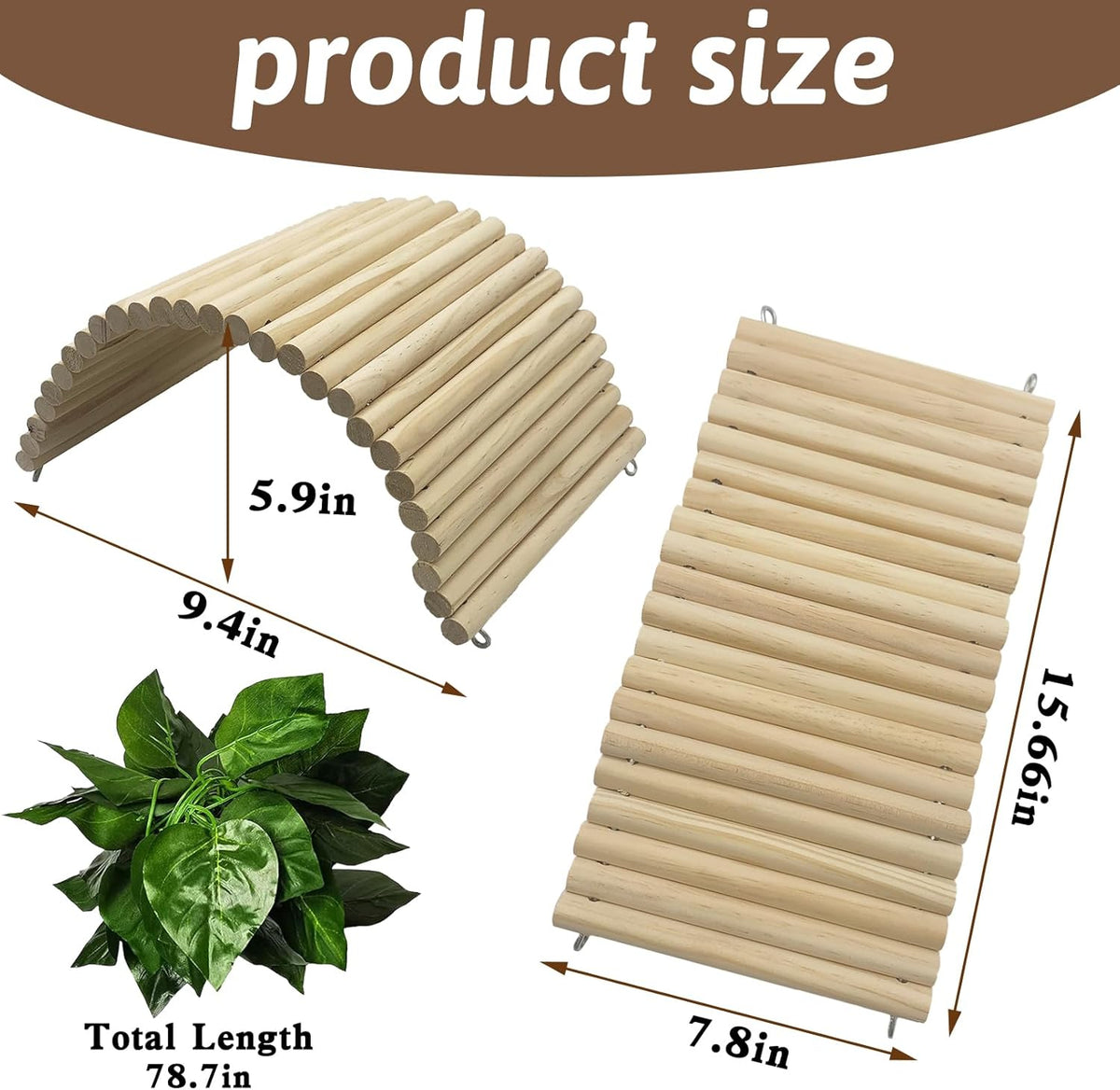 Hamiledyi 15.66 x 7.8 Inches Wooden Reptile Hideout Bearded Dragon Bendy Bridge Climbing Ladder