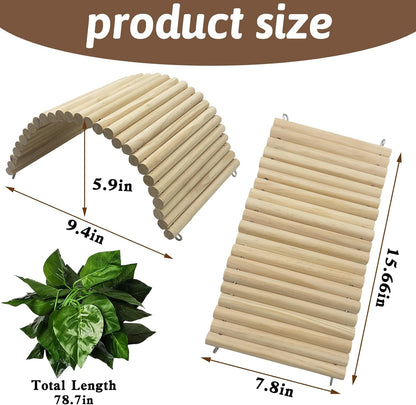 Hamiledyi 15.66 x 7.8 Inches Wooden Reptile Hideout Bearded Dragon Bendy Bridge Climbing Ladder
