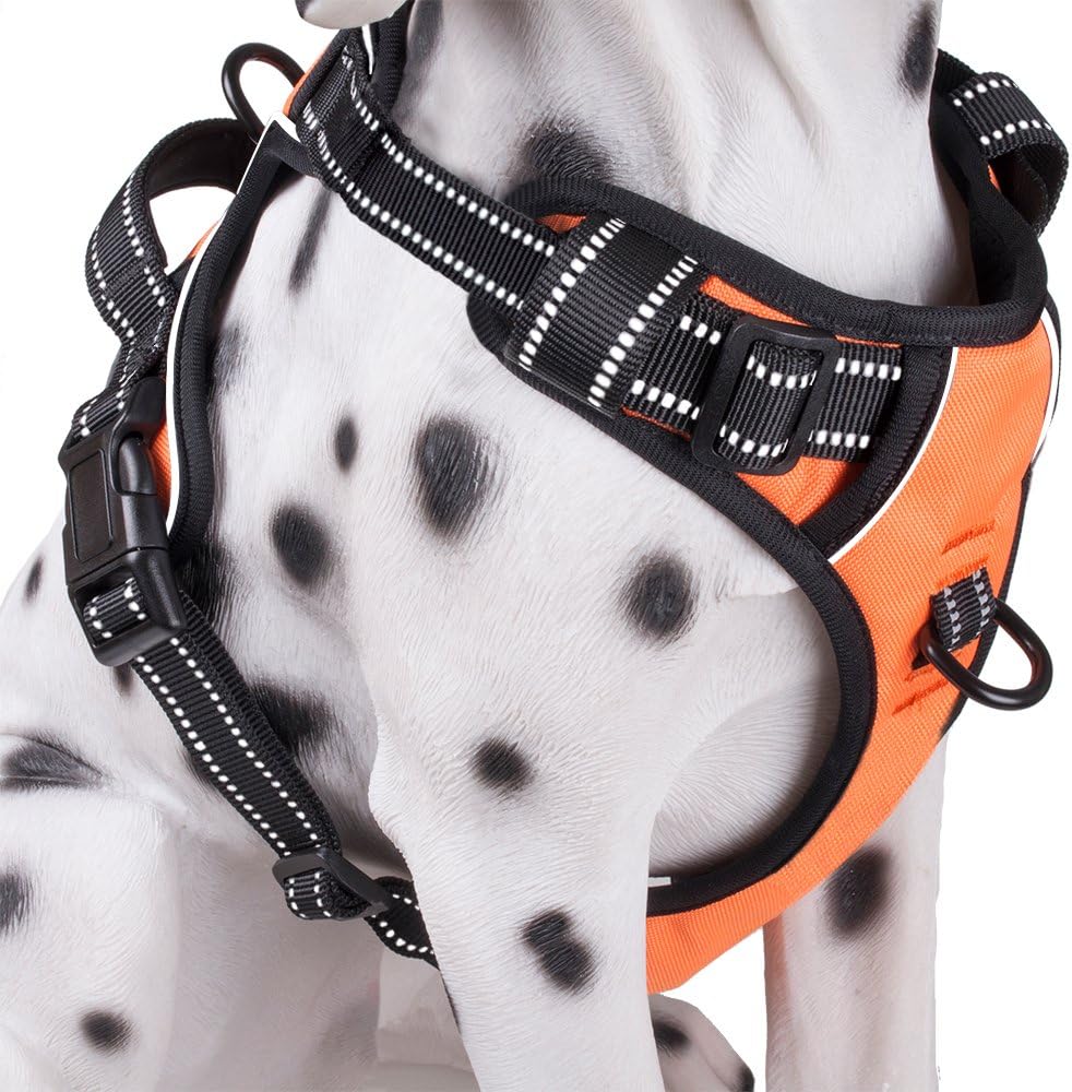 PoyPet No Pull Dog Harness, Reflective Comfortable Vest Harness with Front & Back 2 Leash