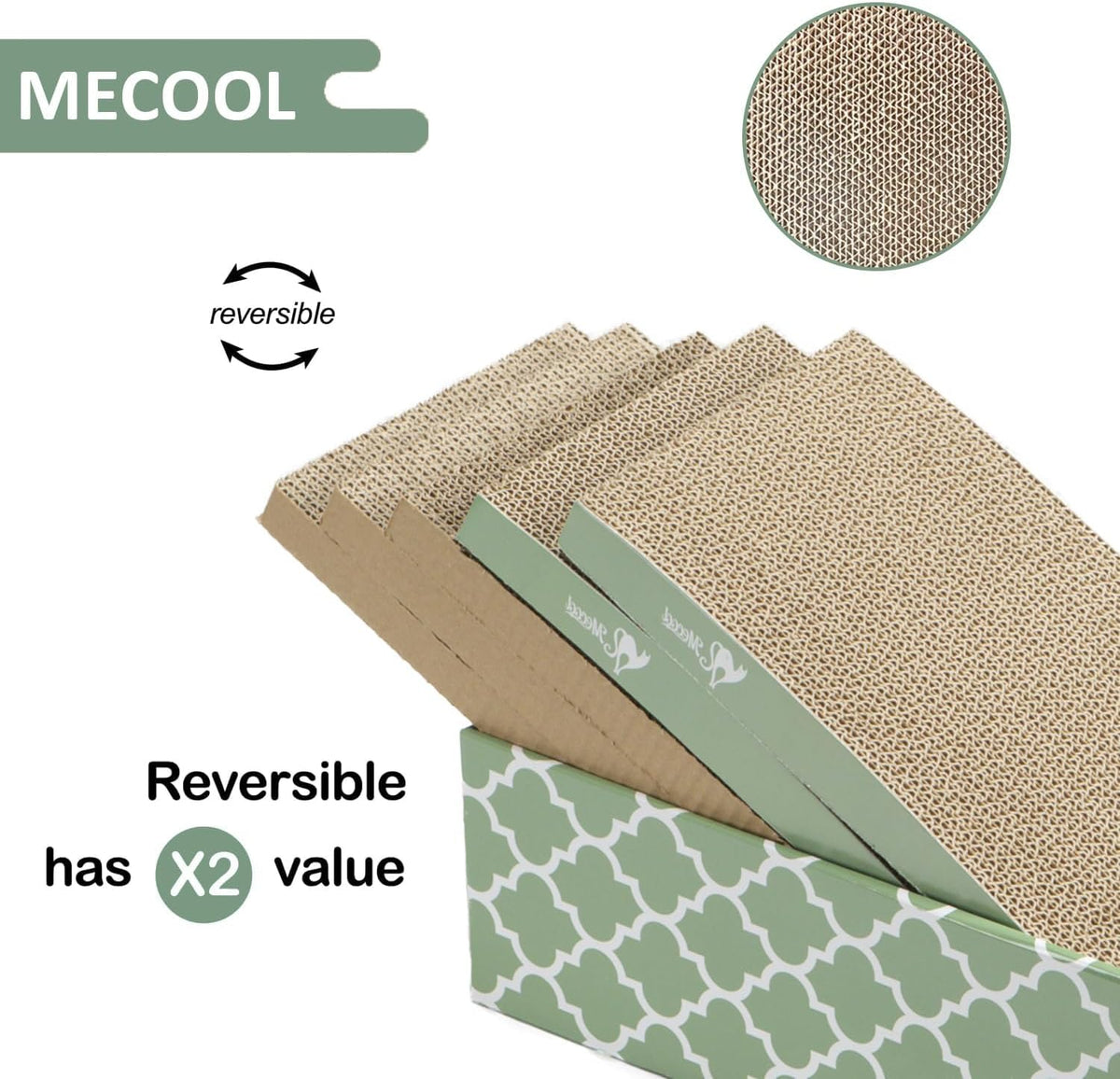 MECOOL Cat Scratching Board，5PC Cat Scratch Pad with Box，Reversible Corrugated Cat Scratcher