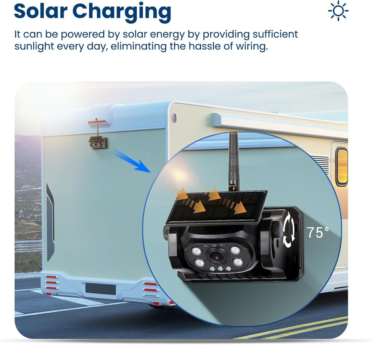 Hikity Wireless Backup Camera Solar Magnetic WiFi, HD 1080P Rechargeable Rear View Camera for