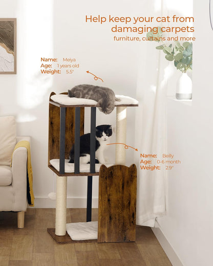 FourFurPets 35.4in 3-Tier Modern Cat Tree Tower Condo, Cat Scratch Posts for Indoor Cats, Big