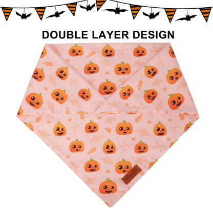 PTDECOR Halloween Dog Bandana, Cute Ghost Pumpkin Design Reversible Holiday Pet Scarf, Adjustable
