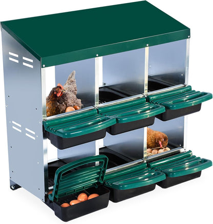 Chicken Nesting Box, 6 Hole 2 Layer Hen Nest Boxes, Roll Away Eggs Laying Boxes,Cleanable Pull Out