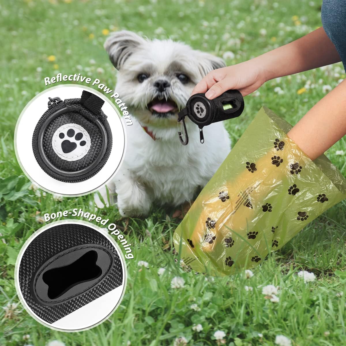Dog Poop Bag Holder for Leash Doggie Waste Bag Dispenser Soft Fabric Puppy Potty Carrier Small