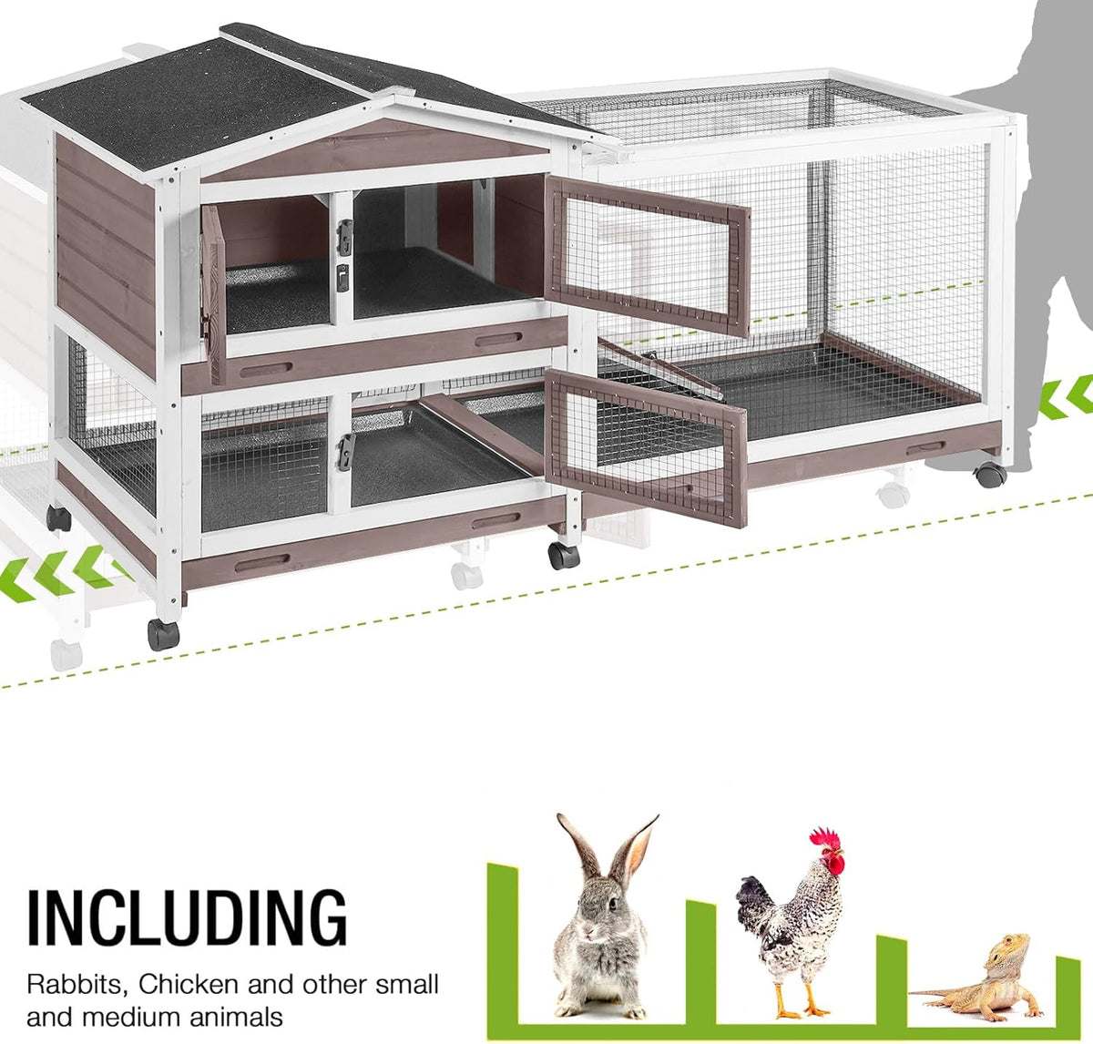 GUTINNEEN Rabbit Hutch with Chew-Resistant Ramp Indoor Bunny Cage Outdoor Guinea Pig Cage with