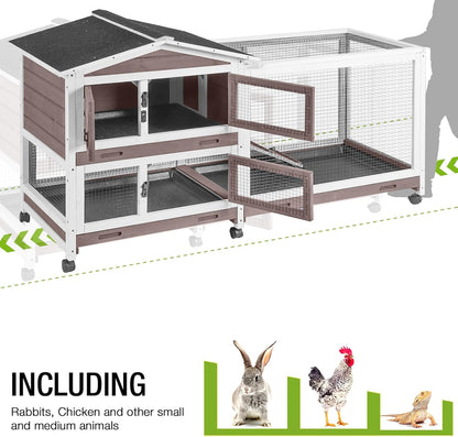 GUTINNEEN Rabbit Hutch with Chew-Resistant Ramp Indoor Bunny Cage Outdoor Guinea Pig Cage with