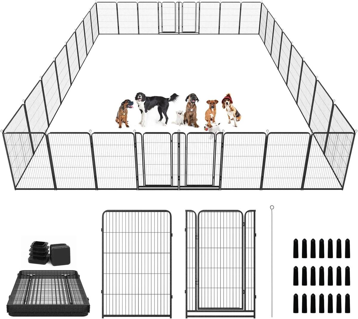 Dog Playpen Outdoor Extra Wide 32 Panels Heavy Duty Dog Fence 47" Height Anti-Rust with Doors