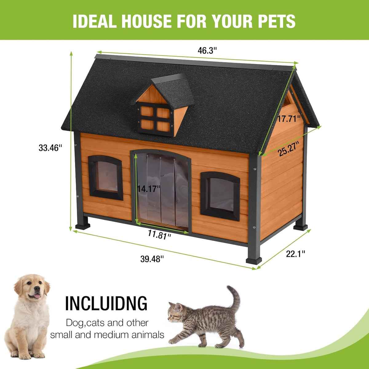 GUTINNEEN Dog House Outdoor with Strong Metal Frame Dog Kennel for Small Medium Large Dogs Puppy