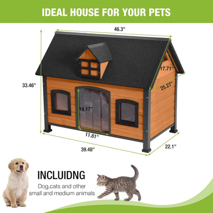 GUTINNEEN Dog House Outdoor with Strong Metal Frame Dog Kennel for Small Medium Large Dogs Puppy