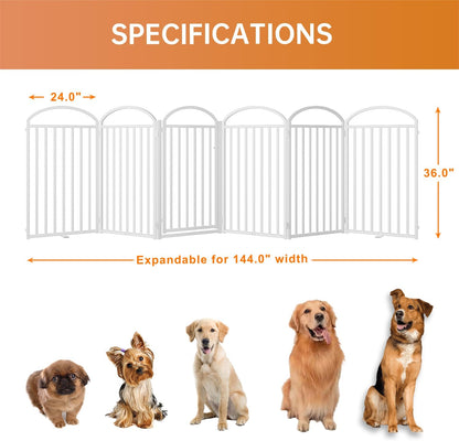 6 Panles Full Matel Freestanding Dog Gates with Door, 144"Extra Wide 36"Tall Free Standing Dog Pet