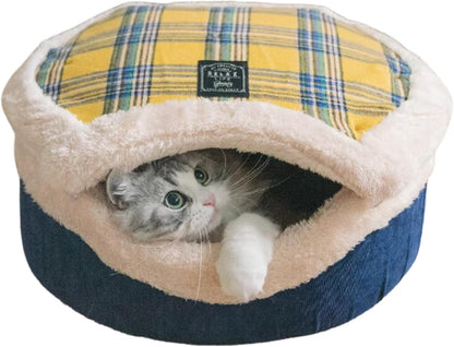 Cat Cave Bed – Plush, Warm & Calming Hideaway with Detachable Lid & Mat, Covered House for Indoor