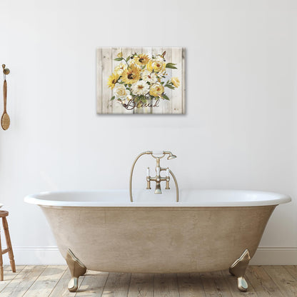 Sunflower Bathroom Pictures Wall Art, Simple Blessed Floral Bathroom Wall Decor, Flower Framed