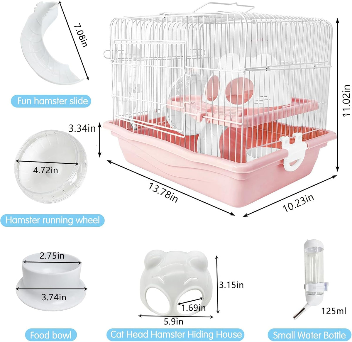 PINVNBY Dwarf Hamster Cage, Small Animal Cages, 2-Tier Travel Portable Mouse Cage Hamster Carrier
