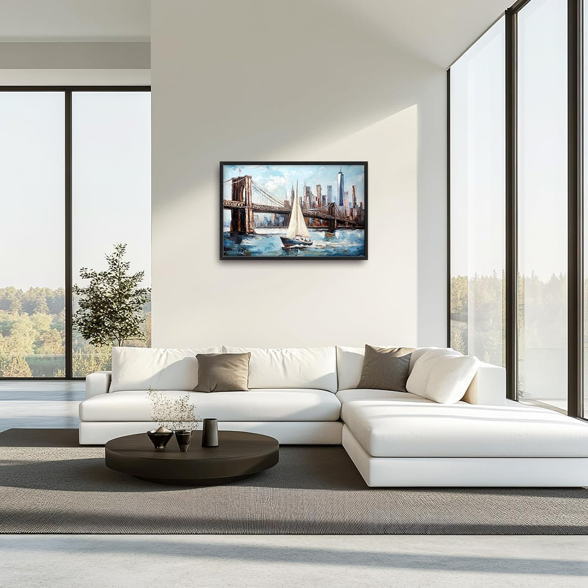 Extra Large Sailboat Framed Wall Art for Living Room,Oversized New York Brooklyn Bridge Pictures
