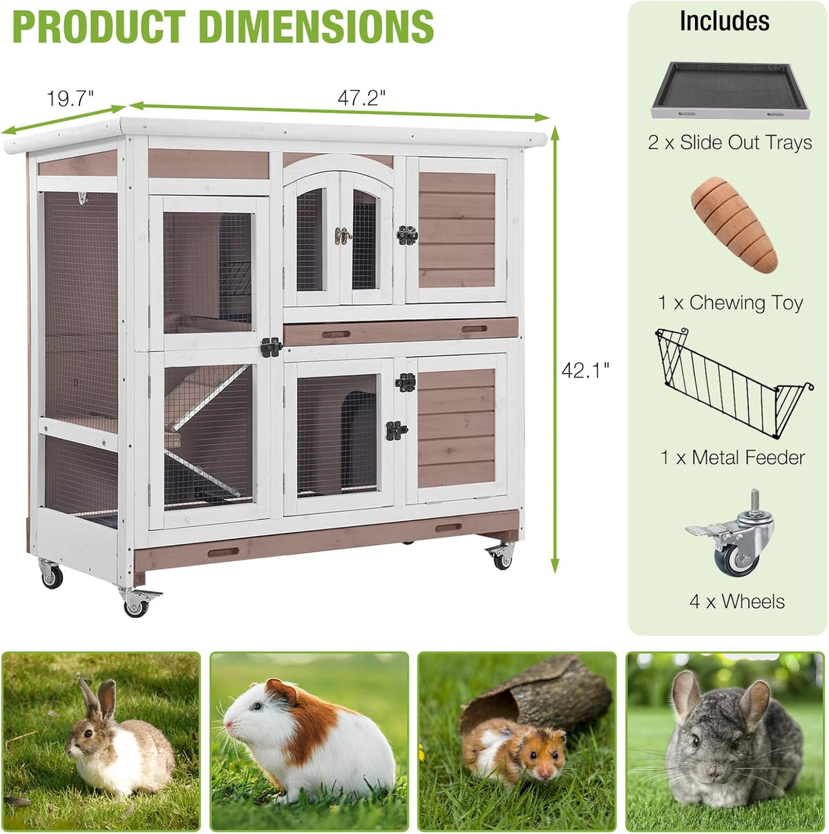 GUTINNEEN Large Rabbit Hutch Wooden Bunny Cage Indoor with Chew-Proof Ramp, 2-Story Guinea Pig