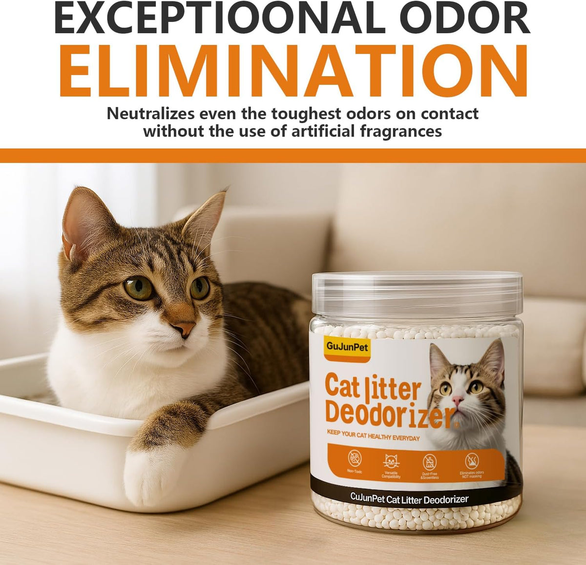 Cat Litter Deodorizer - Advanced Fragrance-Free Odor Control for Sensitive Cats - Reduces Scooping
