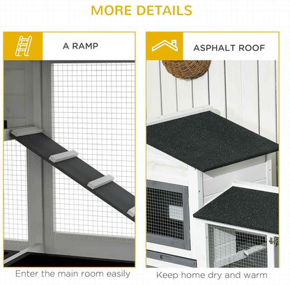 PawHut 62" Rabbit Hutch, Wooden Bunny Hutch, Guinea Pig Cage, Small Animal Enclosure with Run Area