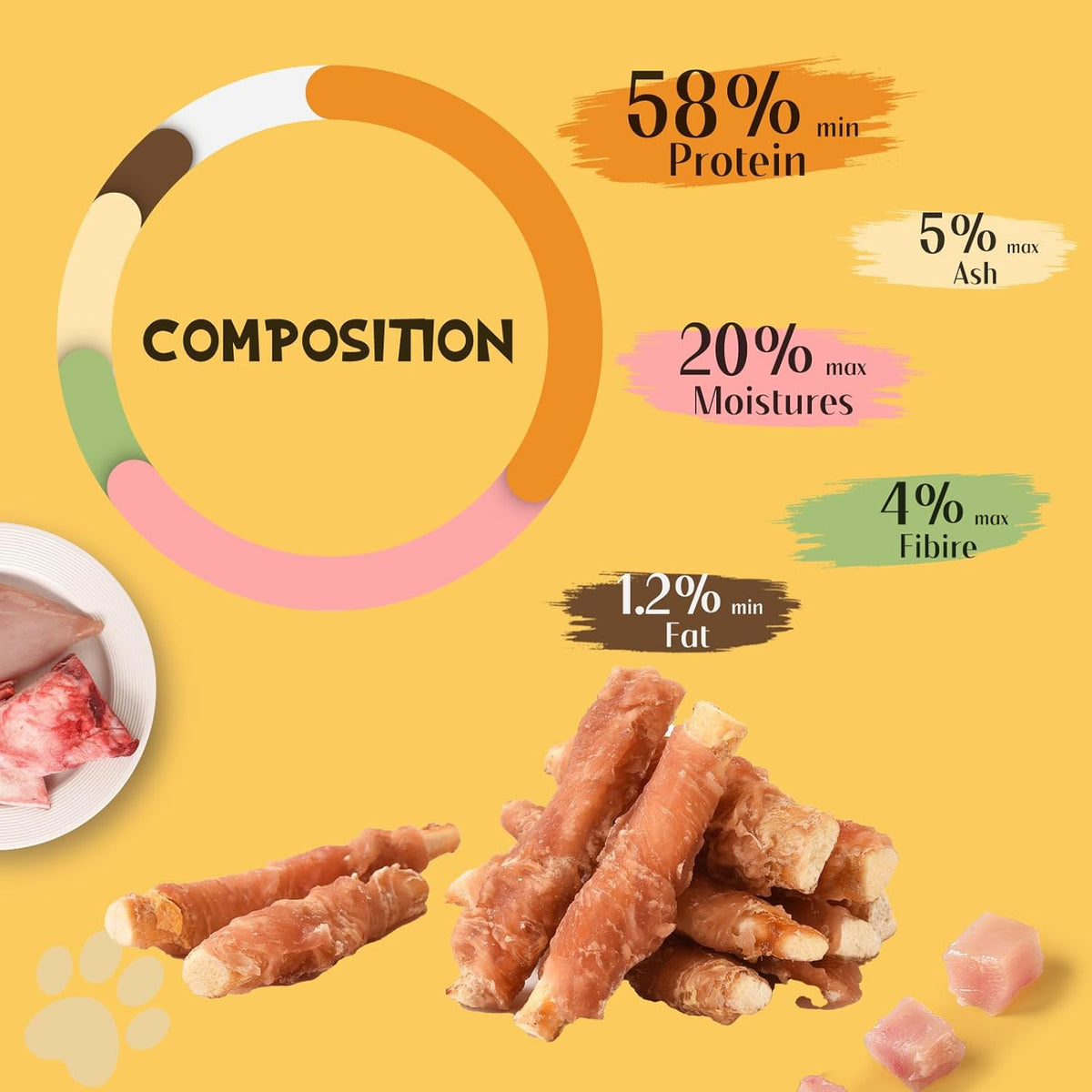 ASMPET Dog Treats Chews, Chicken Wrapped Beef Cartilage, Rawhide Free & Grain Free Dog Snacks 10.6