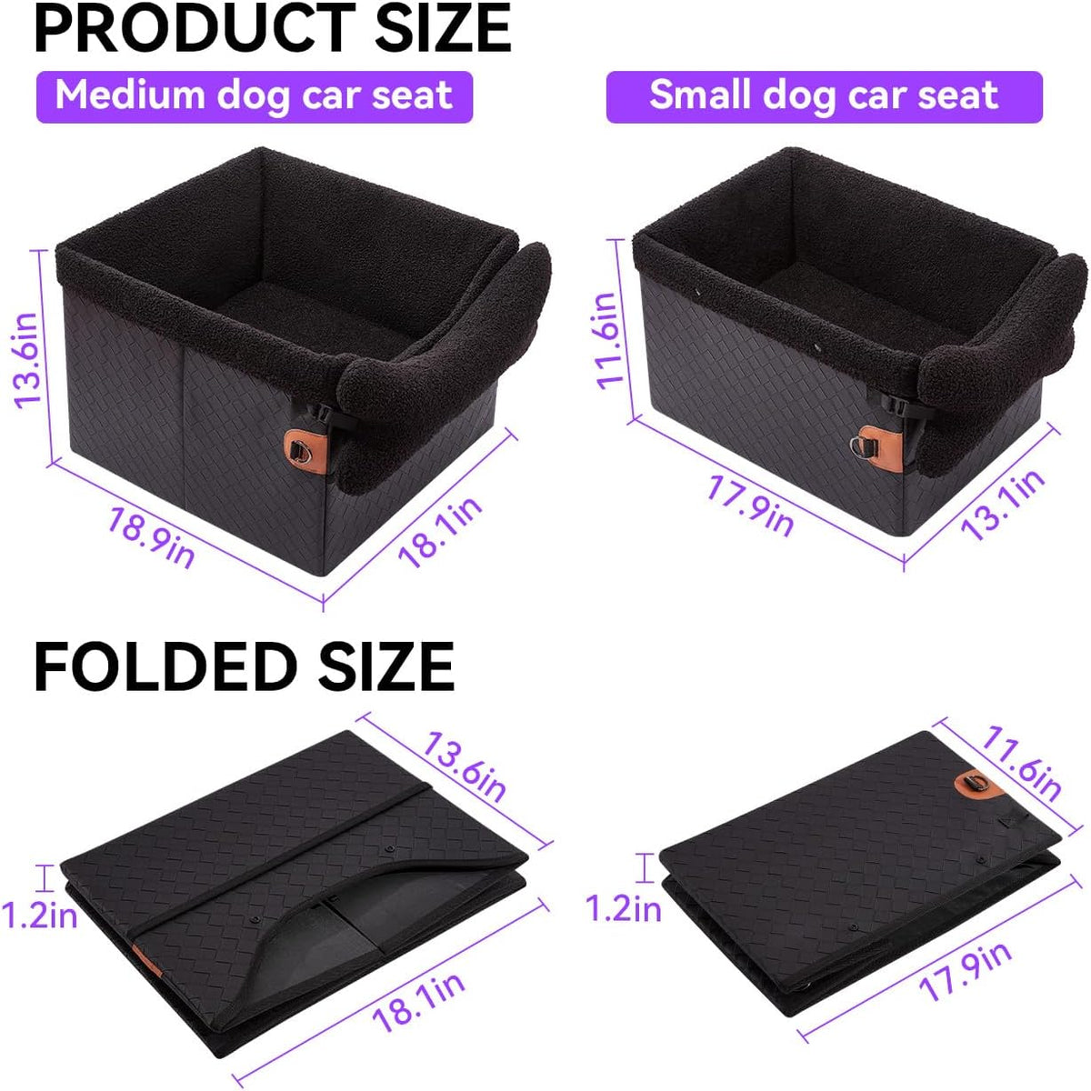 Dog Car Seats for Small Medium Dogs,PU Leather Car Seat Boosters,Foldable Puppy Cat Carseats