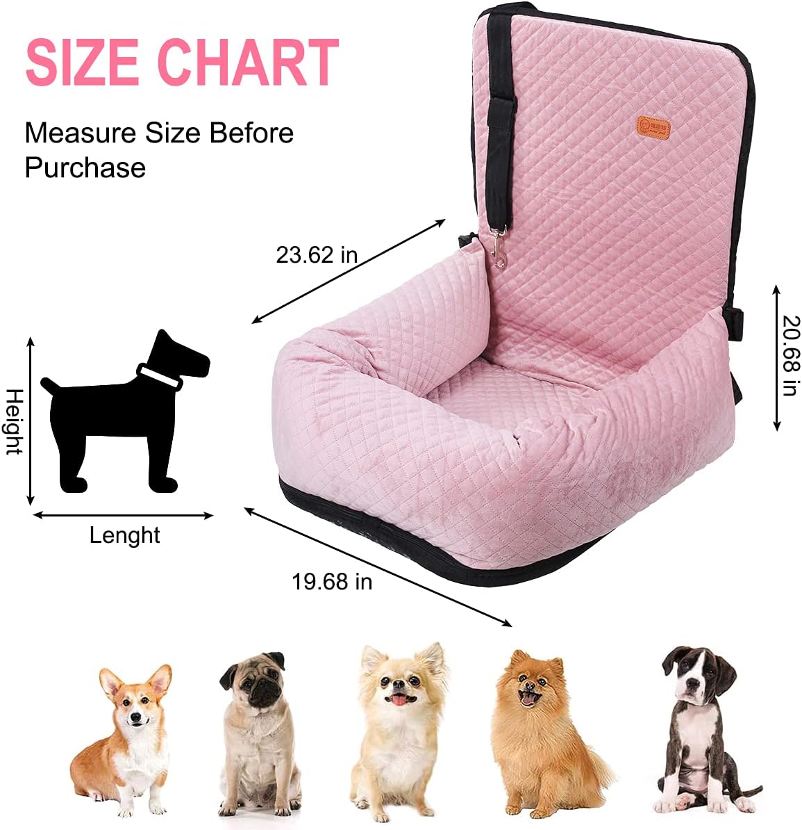 Dog Car Seat for Small Medium Dogs Up to 40lbs, Detachable Washable Soft Pet Booster Travel Bed for