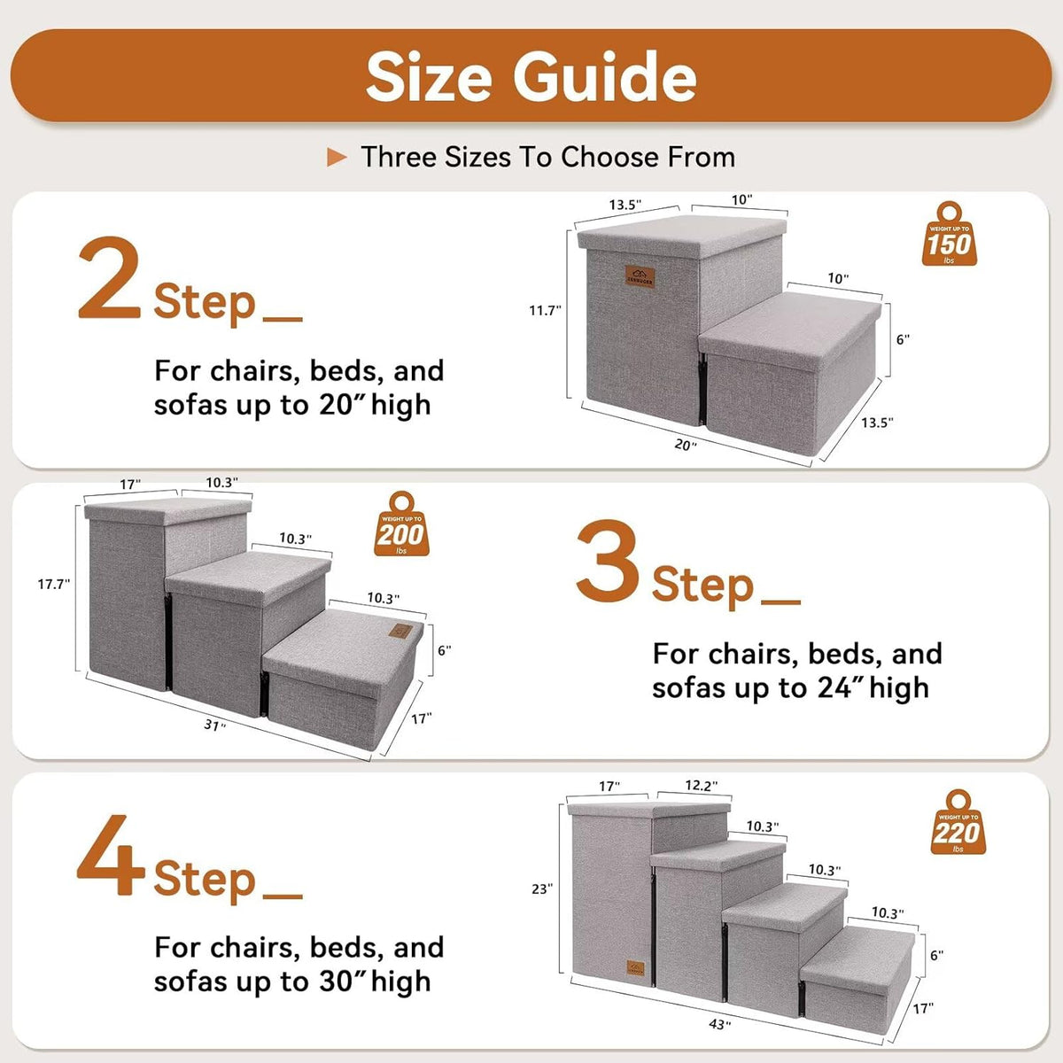 Dog Stairs with Storage 12" H, 2-Step Wider Dog Steps for Dogs Cats, Folding Sturdy Pet Stairs