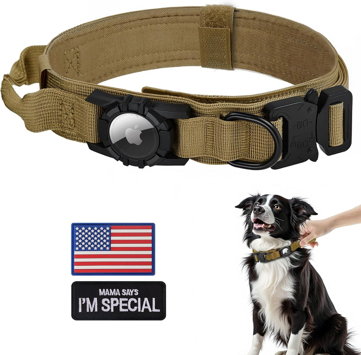 Tactical AirTag Dog Collar - Heavy Duty, Adjustable GPS Collar Compatible with Apple AirTag, with
