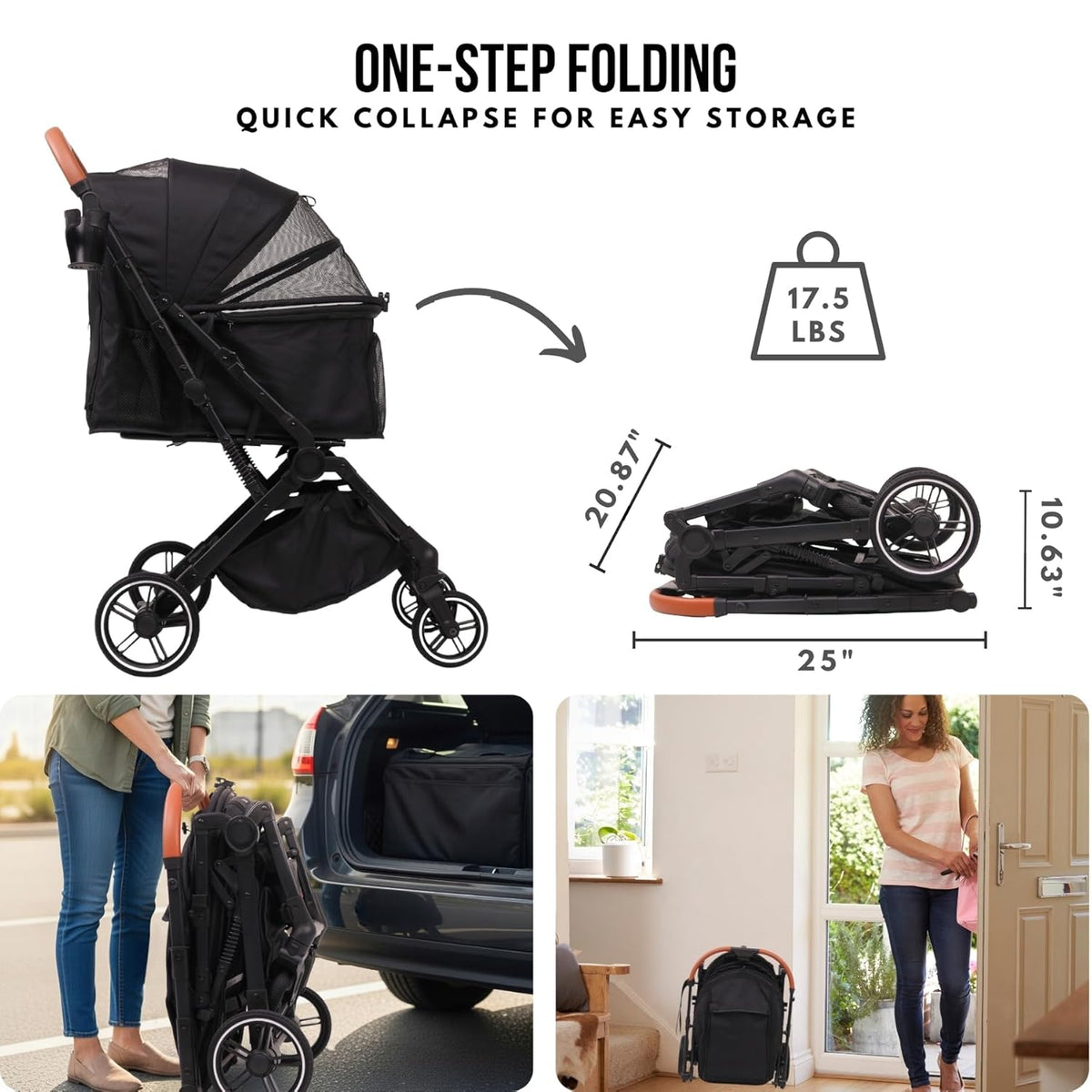 Pet Stroller for Small Medium Dogs Cats Up to 45 lbs, Travel Lite Collapsible, All Terrain 4 Wheels