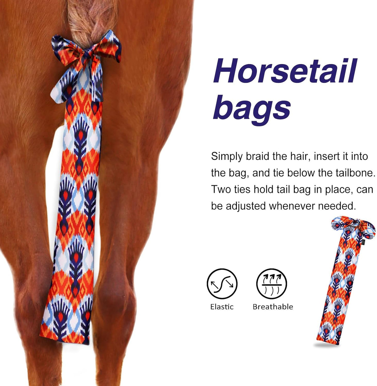 Harrison Howard Stretchy Tail Bag Breathable Horse Tail Guard Slip on Design Protect Horse Tail 2