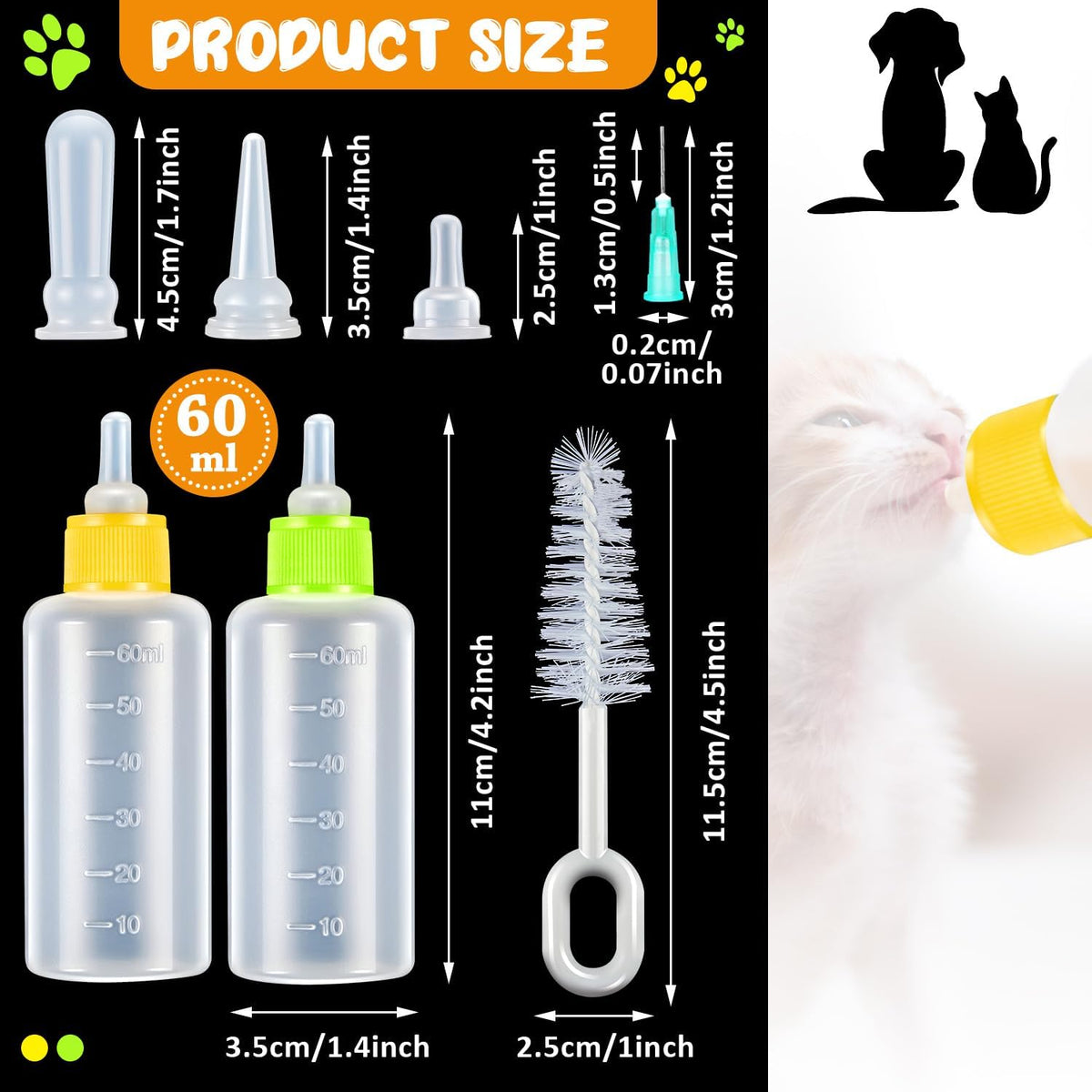 Tondiamo 16 Pieces Pet Feeding Bottle Kit Kitten Bottles Kitten Milk Replacer Puppy Milk Feeder